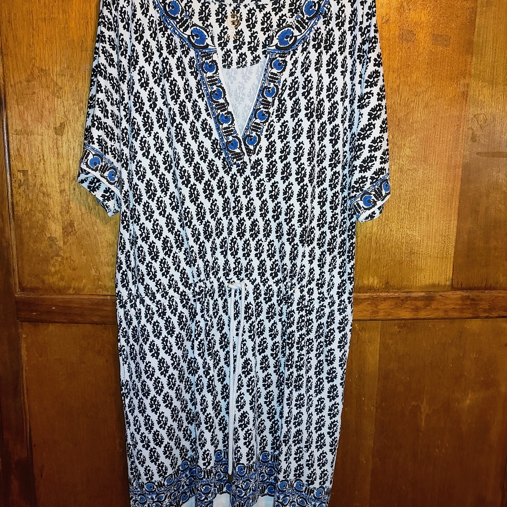 Tory Burch Amara Dress Blue, Black and White Patterned